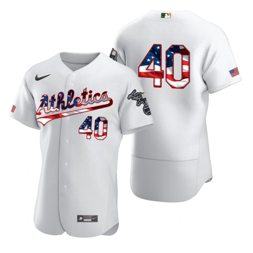 Oakland Athletics 40 Chris Bassitt Men Nike White Fluttering USA Flag Limited Edition Authentic MLB Jersey